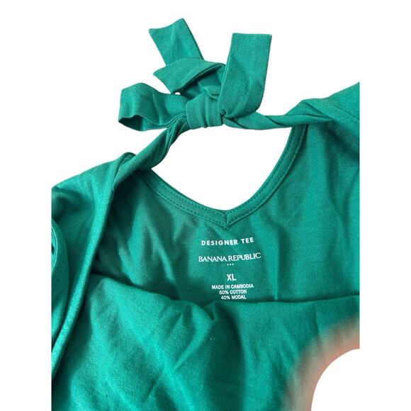 Banana Republic Green Designer Tee Sleeveless Blouse Sz XL Back V Bow Cotton - Picture 4 of 7